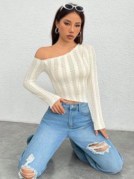 PETITE Camiseta De Mangas Largas Con Cuello Asimetrico Para Mujer