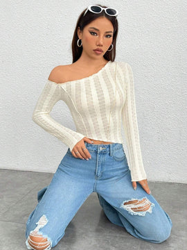 PETITE Camiseta De Mangas Largas Con Cuello Asimetrico Para Mujer