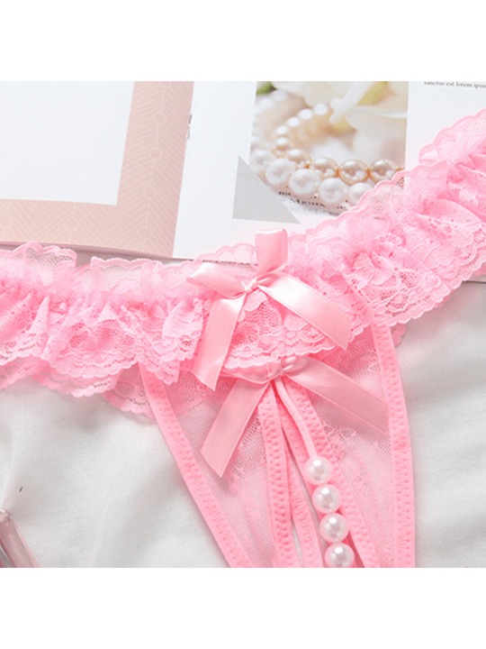 1 Pieza Lenceria Sexy Con Detalle De Perla Y Entrepierna Abierta Con Encaje