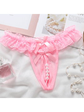 1 Pieza Lenceria Sexy Con Detalle De Perla Y Entrepierna Abierta Con Encaje
