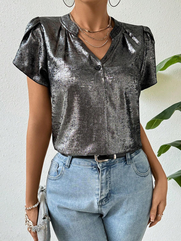 Blusa De Manga Corta Con Cuello En V