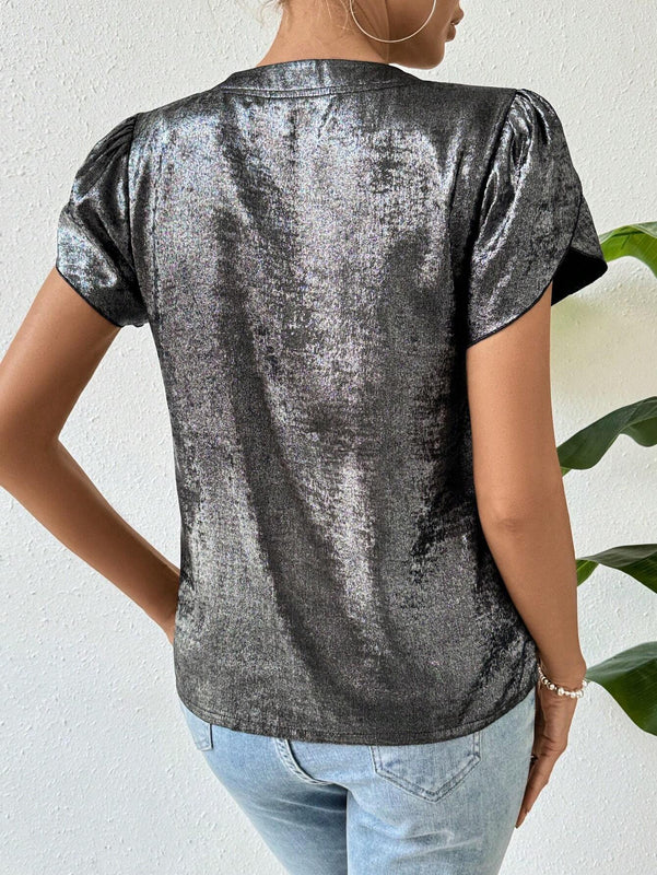 Blusa De Manga Corta Con Cuello En V