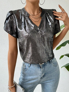 Blusa De Manga Corta Con Cuello En V