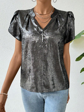 Blusa De Manga Corta Con Cuello En V