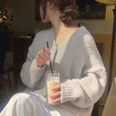 Dazy cardigan holgado de punto de color liso con cuello en v para mujer