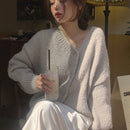 Dazy cardigan holgado de punto de color liso con cuello en v para mujer