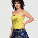 ROMWE Street Life Estilo De Chica Picante Y2k, Ajustado Con Eslogan Y Estampado Facial, Top De Cami Corta Para Mujer Con Cintura Fruncida