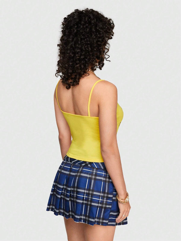 ROMWE Street Life Estilo De Chica Picante Y2k, Ajustado Con Eslogan Y Estampado Facial, Top De Cami Corta Para Mujer Con Cintura Fruncida