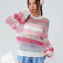 EZwear Sueter De Punto Con Hombros Caidos Y Rayas De Color En Contraste Para Mujer