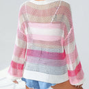 EZwear Sueter De Punto Con Hombros Caidos Y Rayas De Color En Contraste Para Mujer