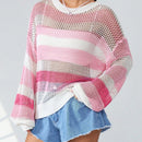 EZwear Sueter De Punto Con Hombros Caidos Y Rayas De Color En Contraste Para Mujer
