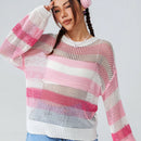 EZwear Sueter De Punto Con Hombros Caidos Y Rayas De Color En Contraste Para Mujer