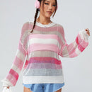 EZwear Sueter De Punto Con Hombros Caidos Y Rayas De Color En Contraste Para Mujer