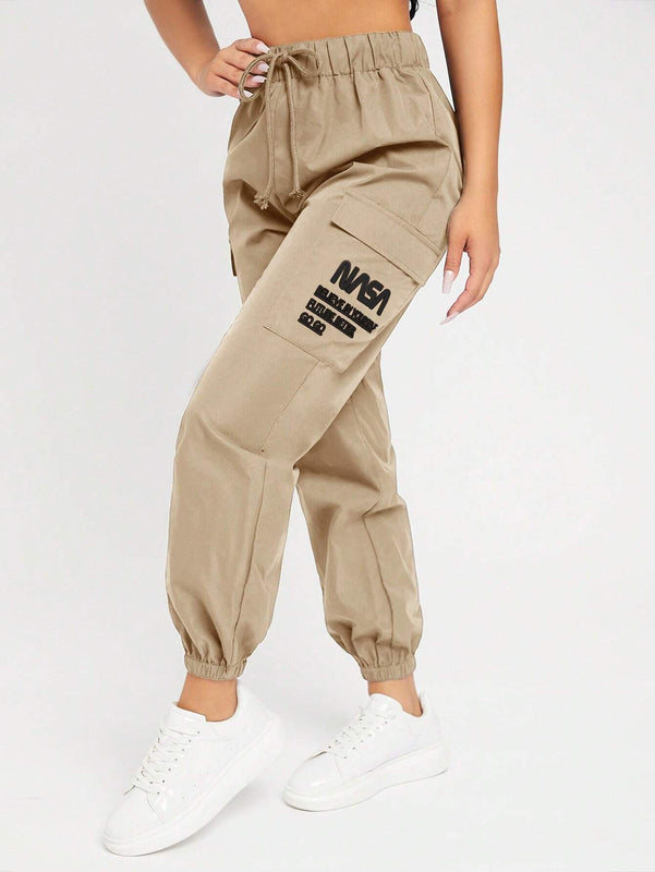 PETITE Pantalones De Carga Impresos Con Letras Para Mujer