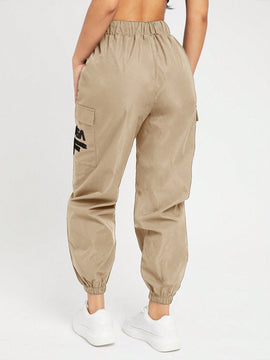 PETITE Pantalones De Carga Impresos Con Letras Para Mujer