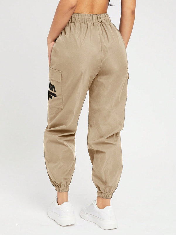 PETITE Pantalones De Carga Impresos Con Letras Para Mujer