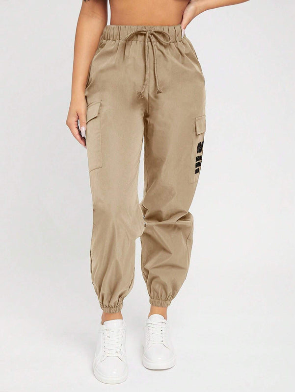 PETITE Pantalones De Carga Impresos Con Letras Para Mujer
