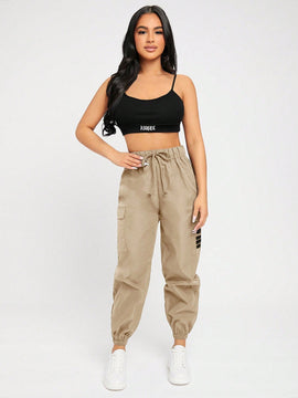 PETITE Pantalones De Carga Impresos Con Letras Para Mujer