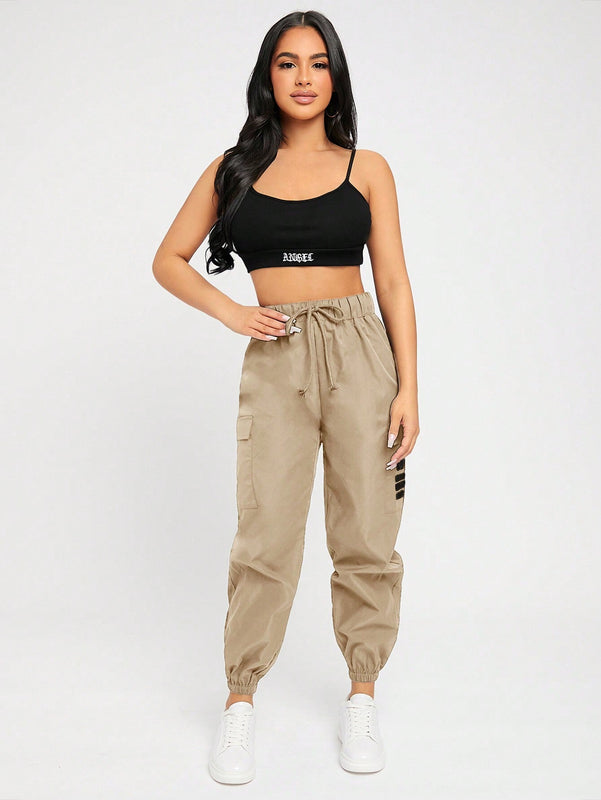 PETITE Pantalones De Carga Impresos Con Letras Para Mujer