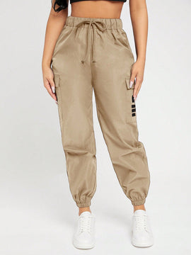 PETITE Pantalones De Carga Impresos Con Letras Para Mujer