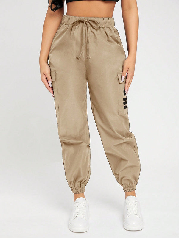 PETITE Pantalones De Carga Impresos Con Letras Para Mujer