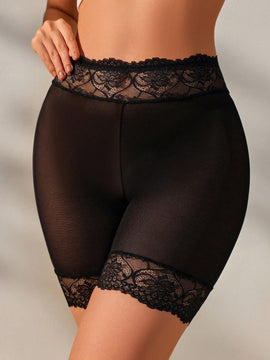 Pantalones Cortos De Seguridad Bodycon Para Mujer De Material De Encaje Y Malla Elastica