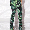SXY Pantalones Anchos Acampanados Estilo Bohemio Para Mujeres Con Estampado De Plantas Para Vacaciones O Tiempo Libre Y Detalles De Volantes Y Rajas