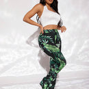 SXY Pantalones Anchos Acampanados Estilo Bohemio Para Mujeres Con Estampado De Plantas Para Vacaciones O Tiempo Libre Y Detalles De Volantes Y Rajas