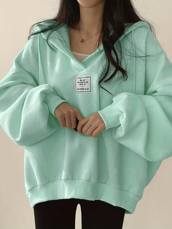 Ezwear sudadera con capucha de manga larga informal con estampado de letra, hombros caidos y cordon, para otono