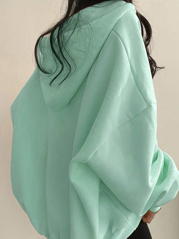 Ezwear sudadera con capucha de manga larga informal con estampado de letra, hombros caidos y cordon, para otono