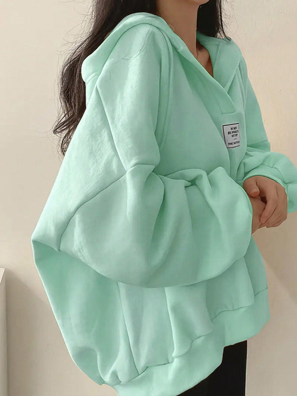 Ezwear sudadera con capucha de manga larga informal con estampado de letra, hombros caidos y cordon, para otono