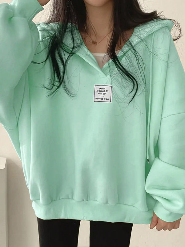 Ezwear sudadera con capucha de manga larga informal con estampado de letra, hombros caidos y cordon, para otono
