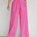 Pantalones sueltos de pierna ancha de color solido para mujer con dobladillo fluido, estilo casual