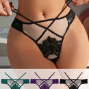 Lenceria Con Encaje Y Malla De Bloque De Color Para Mujer, Tanga Con Diseno Calado En La Parte Trasera En T