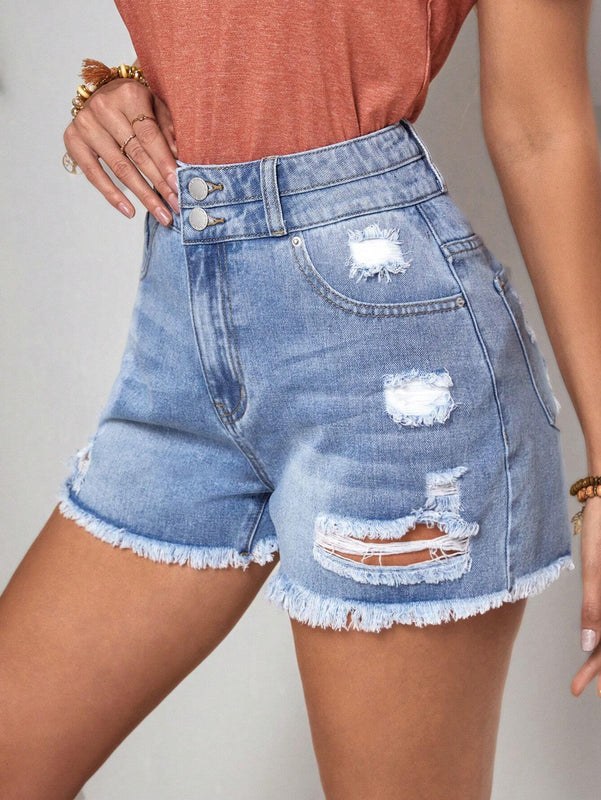 LUNE Shorts De Mezclilla Desgastados Para Mujeres