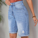 LUNE Shorts Vaqueros Con Dobladillo Deshilachado Y Detalle Desgastado Para Mujer