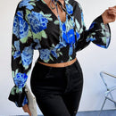 Prive Camisa Corta Con Manga Acampanada Y Lazo En El Cuello Con Estampado Floral
