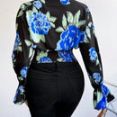 Prive Camisa Corta Con Manga Acampanada Y Lazo En El Cuello Con Estampado Floral
