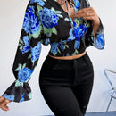 Prive Camisa Corta Con Manga Acampanada Y Lazo En El Cuello Con Estampado Floral