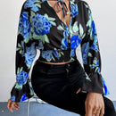 Prive Camisa Corta Con Manga Acampanada Y Lazo En El Cuello Con Estampado Floral