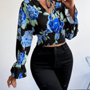 Prive Camisa Corta Con Manga Acampanada Y Lazo En El Cuello Con Estampado Floral