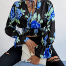 Prive Camisa Corta Con Manga Acampanada Y Lazo En El Cuello Con Estampado Floral
