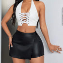 SXY Falda Corta De Mezclilla De Color Solido Envuelta Para Mujer