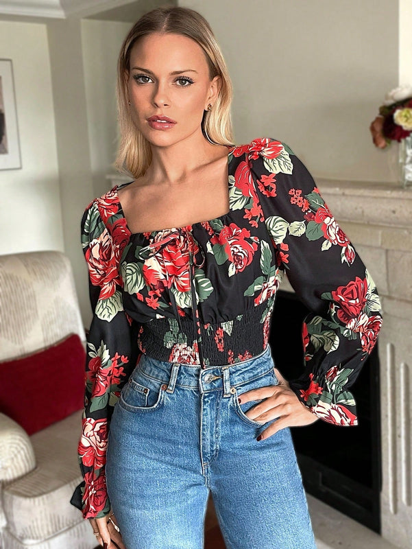 Frenchy Camisa De Cuello Cuadrado Con Estampado De Rosas Para El Dia De San Valentin O Bodas