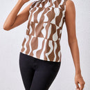 Prive Blusa Sin Mangas Fruncida Con Cuello Simulado Y Estampado Geometrico Para Mujer