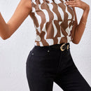 Prive Blusa Sin Mangas Fruncida Con Cuello Simulado Y Estampado Geometrico Para Mujer
