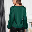 Clasi Blusa Para Mujeres Con Lentejuelas Y Parches En Las Mangas, Con Cuello En V Y Mangas Acampanadas