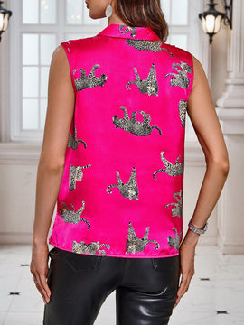 Clasi Blusa Sin Mangas Con Estampado De Leopardo Para Mujer