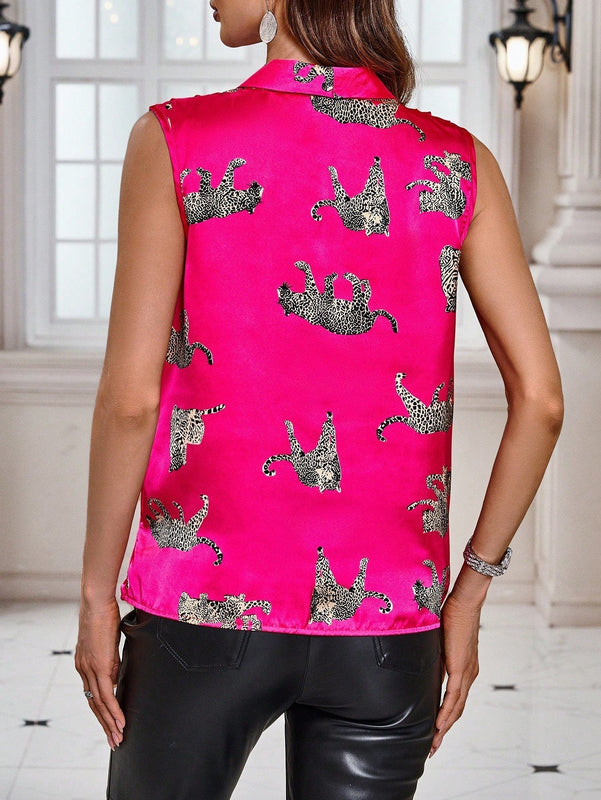 Clasi Blusa Sin Mangas Con Estampado De Leopardo Para Mujer