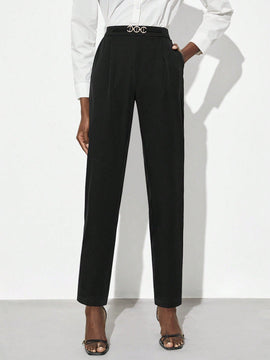 BIZwear Pantalones Conicos Decorados Con Cadena Para Senoras Con Bolsillos Inclinados